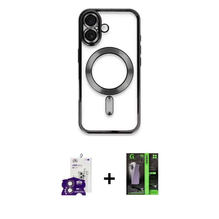 MARSİLYAN™- iPhone 16 Kılıf Nova Işık Özel Seri - Şeffaf 360 Full Body Arka Koruyucu + Bilvis Titan Kamera Lens - PE