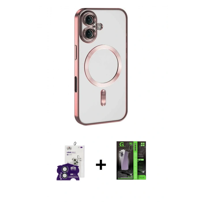 MARSİLYAN™- iPhone 16 Kılıf Nova Işık Özel Seri - Şeffaf 360 Full Body Arka Koruyucu + Bilvis Titan Kamera Lens - YL