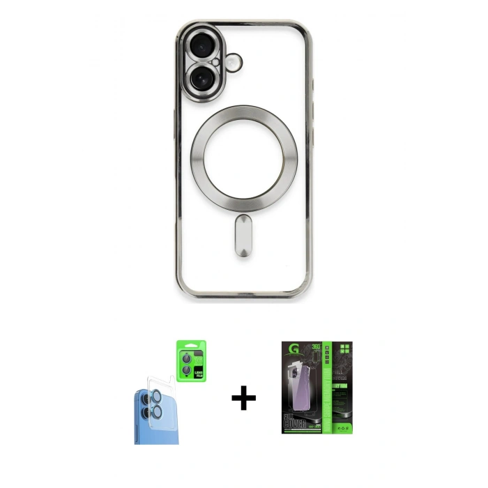 MARSİLYAN™- iPhone 16 Kılıf Nova Işık Özel Seri - Şeffaf 360 Full Body Arka Koruyucu + Raze Metal Kamera Lens - LT