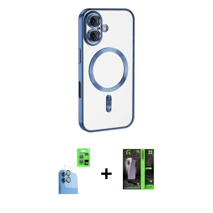 MARSİLYAN™- iPhone 16 Kılıf Nova Işık Özel Seri - Şeffaf 360 Full Body Arka Koruyucu + Raze Metal Kamera Lens - LT