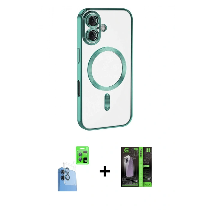 MARSİLYAN™- iPhone 16 Kılıf Nova Işık Özel Seri - Şeffaf 360 Full Body Arka Koruyucu + Raze Metal Kamera Lens - LT