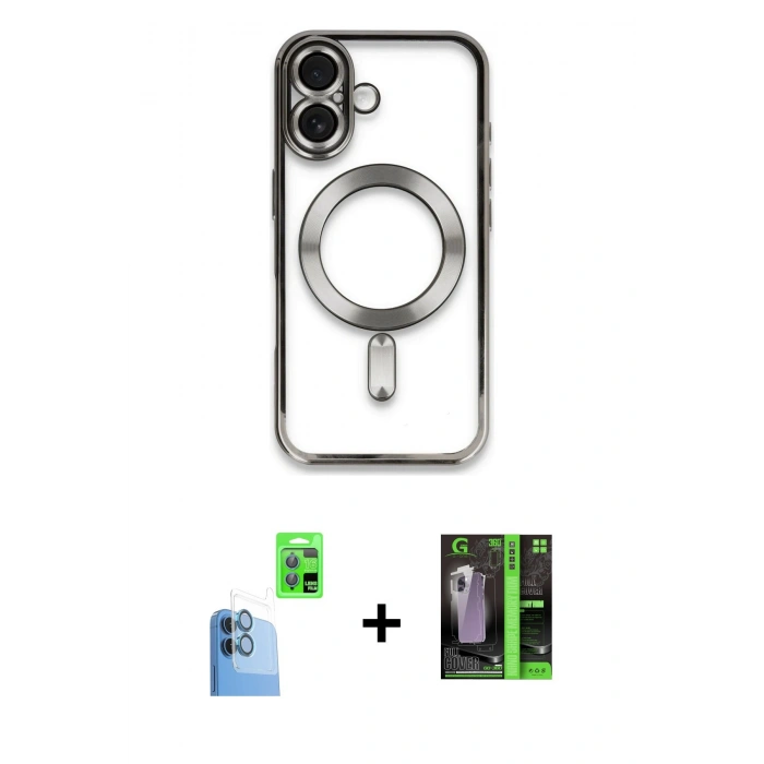 MARSİLYAN™- iPhone 16 Kılıf Nova Işık Özel Seri - Şeffaf 360 Full Body Arka Koruyucu + Raze Metal Kamera Lens - LT