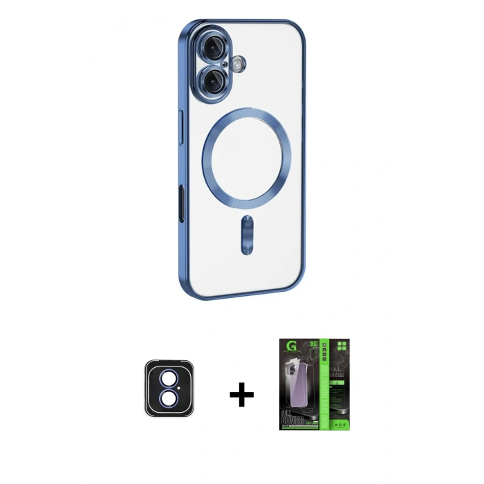 MARSİLYAN™- iPhone 16 Kılıf Nova Işık Özel Seri - Şeffaf 360 Full Body Arka Koruyucu + PVD Metal Kamera Lens - MI