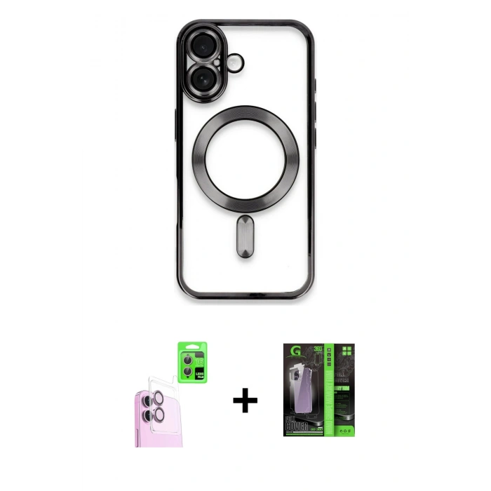 MARSİLYAN™- iPhone 16 Kılıf Nova Işık Özel Seri - Şeffaf 360 Full Body Arka Koruyucu + Raze Metal Kamera Lens - PE
