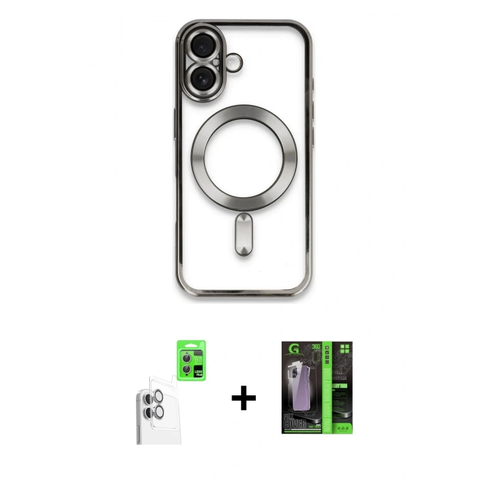 MARSİLYAN™- iPhone 16 Kılıf Nova Işık Özel Seri - Şeffaf 360 Full Body Arka Koruyucu + Raze Metal Kamera Lens - BZ