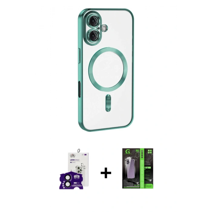 MARSİLYAN™- iPhone 16 Kılıf Nova Işık Özel Seri - Şeffaf 360 Full Body Arka Koruyucu + Bilvis Titan Kamera Lens - SH