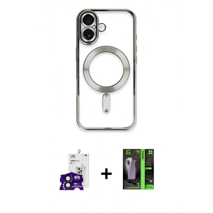 MARSİLYAN™- iPhone 16 Kılıf Nova Işık Özel Seri - Şeffaf 360 Full Body Arka Koruyucu + Bilvis Titan Kamera Lens - SH