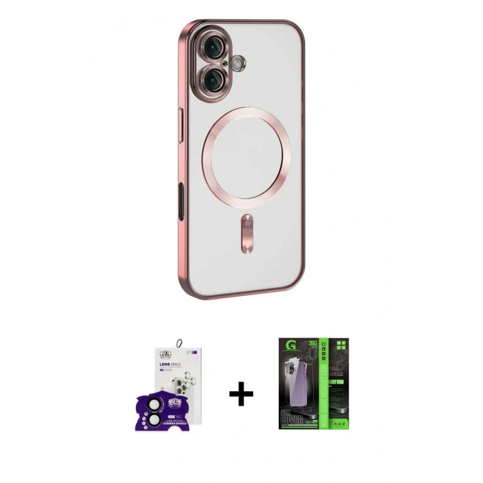 MARSİLYAN™- iPhone 16 Kılıf Nova Işık Özel Seri - Şeffaf 360 Full Body Arka Koruyucu + Bilvis Titan Kamera Lens - SH