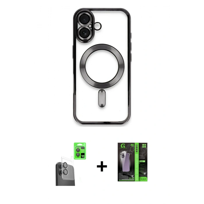 MARSİLYAN™- iPhone 16 Kılıf Nova Işık Özel Seri - Şeffaf 360 Full Body Arka Koruyucu + Raze Metal Kamera Lens - SH