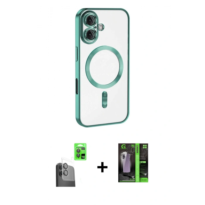 MARSİLYAN™- iPhone 16 Kılıf Nova Işık Özel Seri - Şeffaf 360 Full Body Arka Koruyucu + Raze Metal Kamera Lens - SH