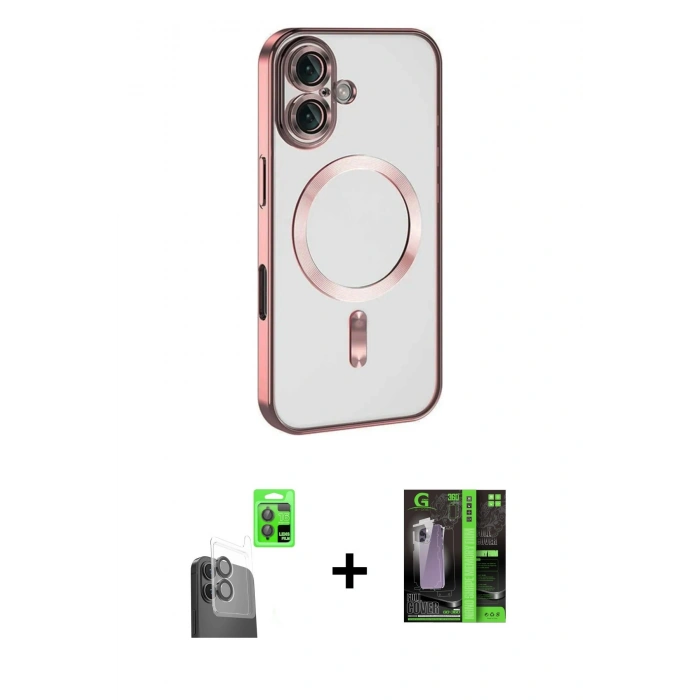 MARSİLYAN™- iPhone 16 Kılıf Nova Işık Özel Seri - Şeffaf 360 Full Body Arka Koruyucu + Raze Metal Kamera Lens - SH