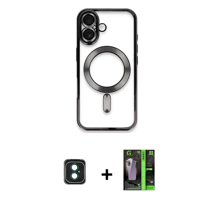 MARSİLYAN™- iPhone 16 Kılıf Nova Işık Özel Seri - Şeffaf 360 Full Body Arka Koruyucu + PVD Metal Kamera Lens - YL