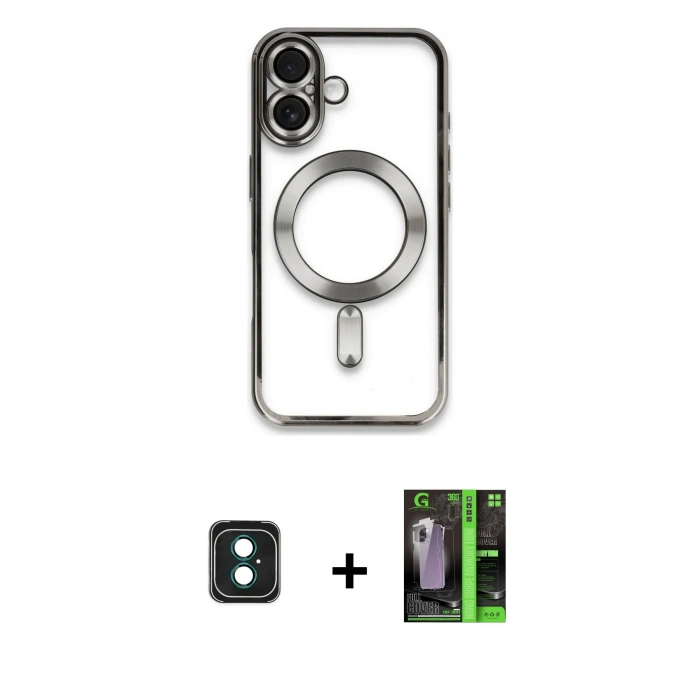 MARSİLYAN™- iPhone 16 Kılıf Nova Işık Özel Seri - Şeffaf 360 Full Body Arka Koruyucu + PVD Metal Kamera Lens - YL