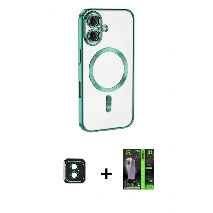 MARSİLYAN™- iPhone 16 Kılıf Nova Işık Özel Seri - Şeffaf 360 Full Body Arka Koruyucu + PVD Metal Kamera Lens - YL