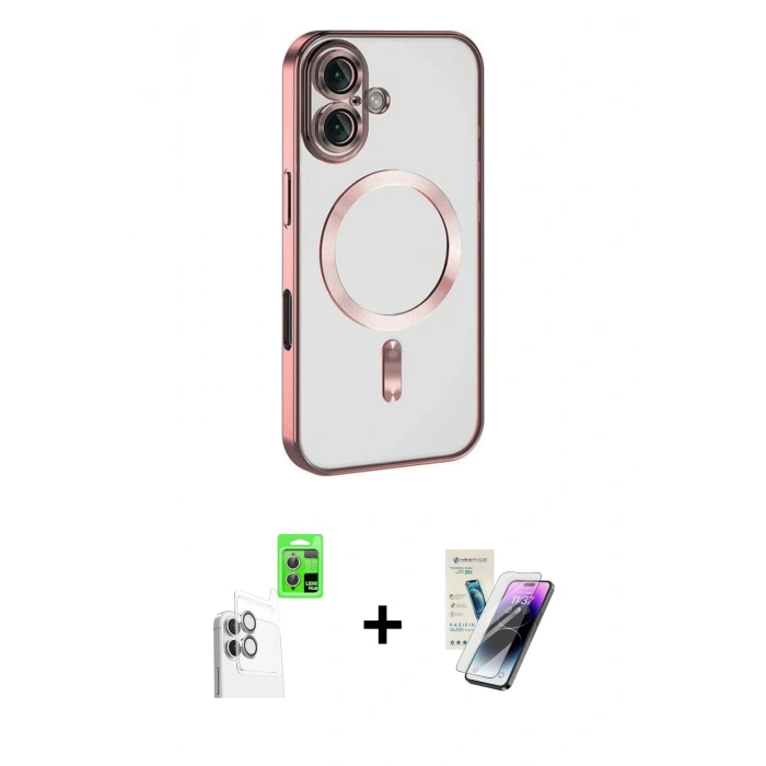 MARSİLYAN™- iPhone 16 Kılıf Nova Işık Özel Seri - Şeffaf Pasifik Cam Ekran Koruyucu + Raze Metal Kamera Lens - BZ