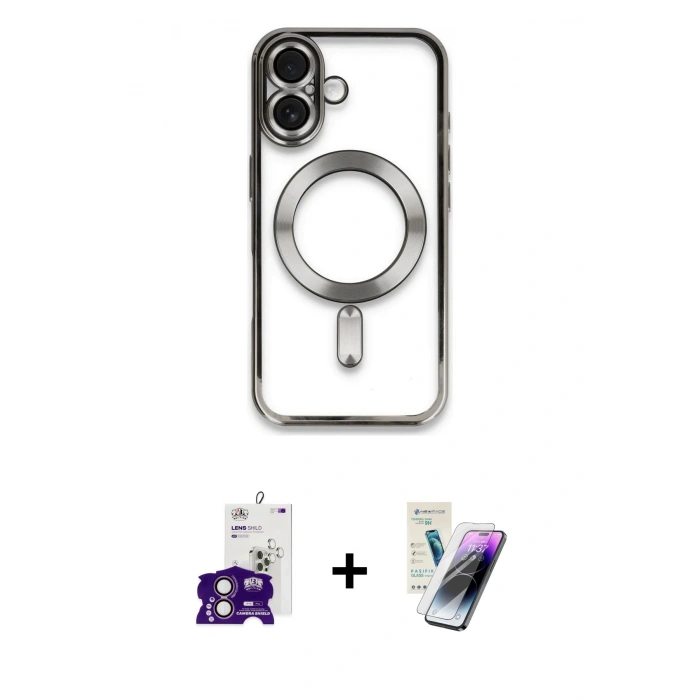 MARSİLYAN™- iPhone 16 Kılıf Nova Işık Özel Seri - Şeffaf Pasifik Cam Ekran Koruyucu + Bilvis Titan Kamera Lens - PE
