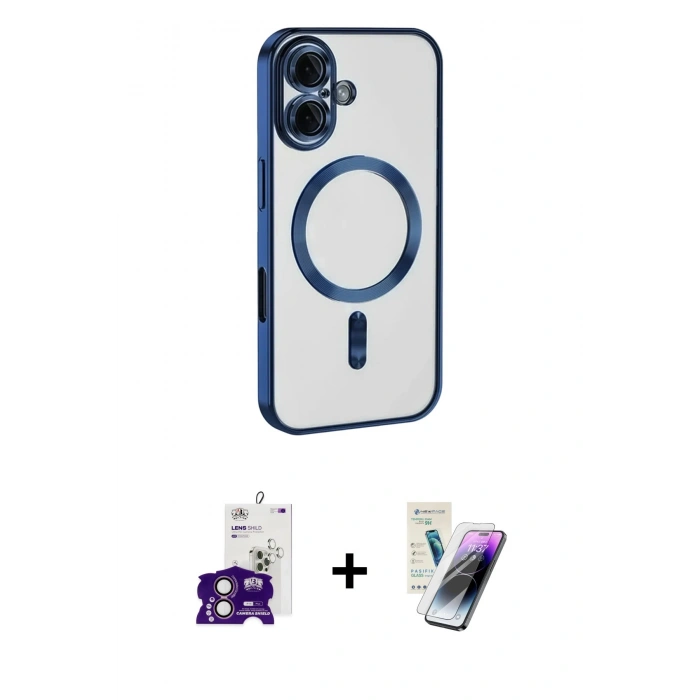 MARSİLYAN™- iPhone 16 Kılıf Nova Işık Özel Seri - Şeffaf Pasifik Cam Ekran Koruyucu + Bilvis Titan Kamera Lens - PE