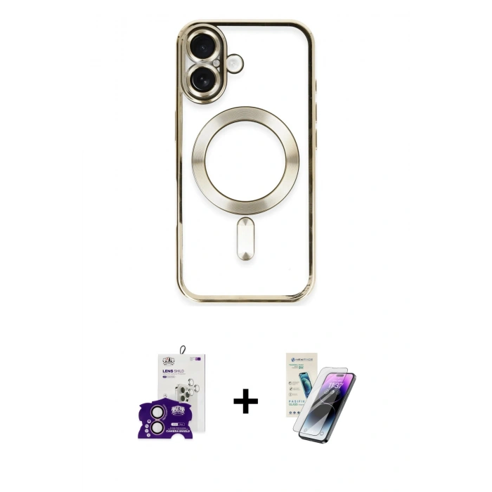 MARSİLYAN™- iPhone 16 Kılıf Nova Işık Özel Seri - Şeffaf Pasifik Cam Ekran Koruyucu + Bilvis Titan Kamera Lens - PE