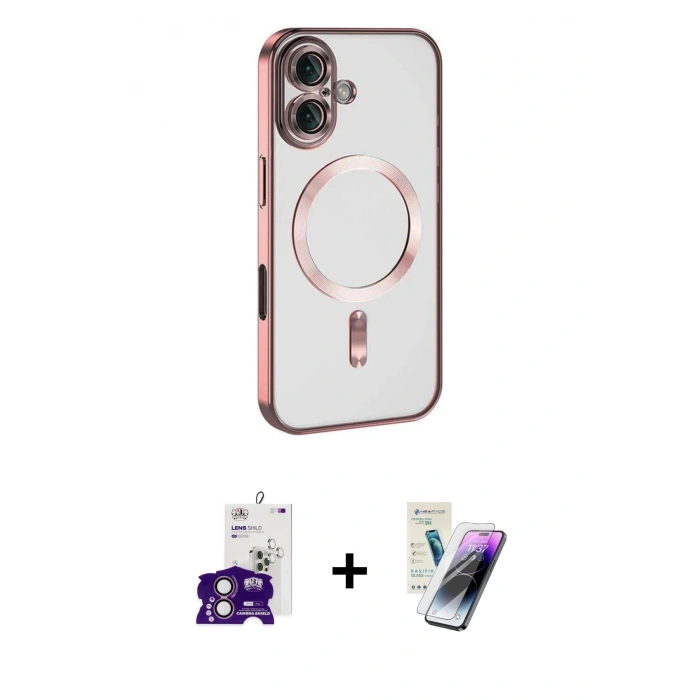 MARSİLYAN™- iPhone 16 Kılıf Nova Işık Özel Seri - Şeffaf Pasifik Cam Ekran Koruyucu + Bilvis Titan Kamera Lens - PE