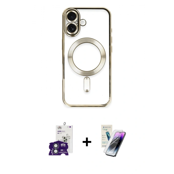 MARSİLYAN™- iPhone 16 Kılıf Nova Işık Özel Seri - Şeffaf Pasifik Cam Ekran Koruyucu + Bilvis Titan Kamera Lens - YL