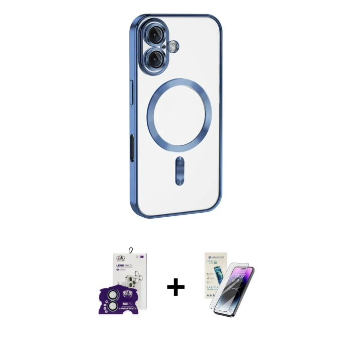 MARSİLYAN™- iPhone 16 Kılıf Nova Işık Özel Seri - Şeffaf Pasifik Cam Ekran Koruyucu + Bilvis Titan Kamera Lens - YL