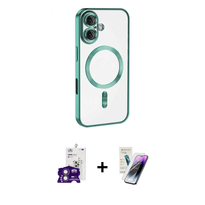 MARSİLYAN™- iPhone 16 Kılıf Nova Işık Özel Seri - Şeffaf Pasifik Cam Ekran Koruyucu + Bilvis Titan Kamera Lens - PE