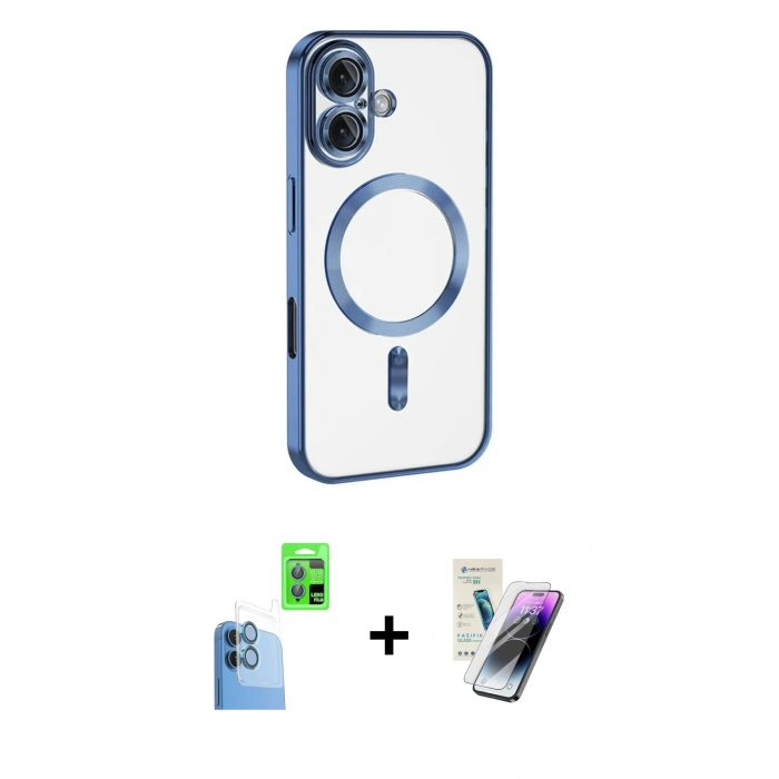 MARSİLYAN™- iPhone 16 Kılıf Nova Işık Özel Seri - Şeffaf Pasifik Cam Ekran Koruyucu + Raze Metal Kamera Lens - LT