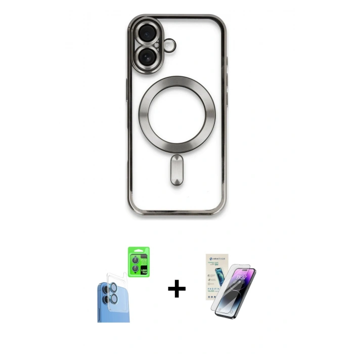 MARSİLYAN™- iPhone 16 Kılıf Nova Işık Özel Seri - Şeffaf Pasifik Cam Ekran Koruyucu + Raze Metal Kamera Lens - LT