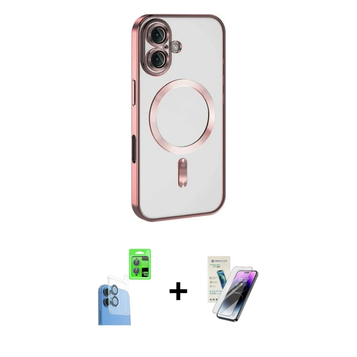 MARSİLYAN™- iPhone 16 Kılıf Nova Işık Özel Seri - Şeffaf Pasifik Cam Ekran Koruyucu + Raze Metal Kamera Lens - LT