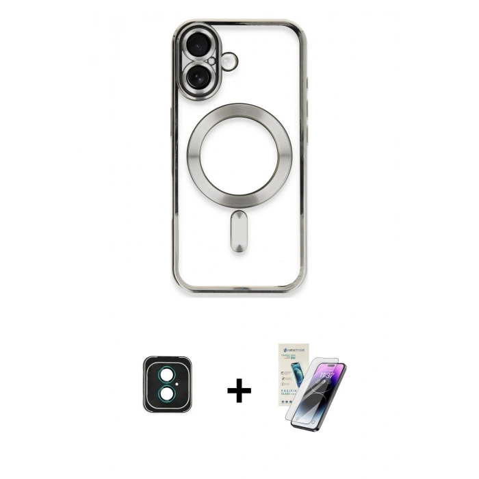 MARSİLYAN™- iPhone 16 Kılıf Nova Işık Özel Seri - Şeffaf Pasifik Cam Ekran Koruyucu + PVD Metal Kamera Lens - YL