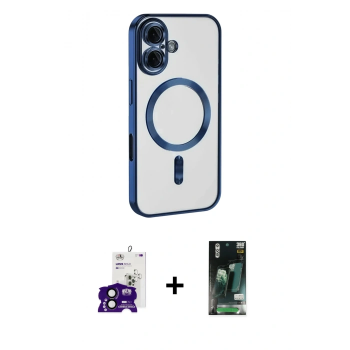 MARSİLYAN™- iPhone 16 Kılıf Nova Işık Özel Seri - Siyah 360 Mat Full Body Arka Koruyucu + Bilvis Titan Kamera Lens - SH