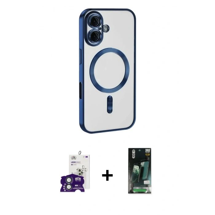 MARSİLYAN™- iPhone 16 Kılıf Nova Işık Özel Seri - Siyah 360 Mat Full Body Arka Koruyucu + Bilvis Titan Kamera Lens - YL