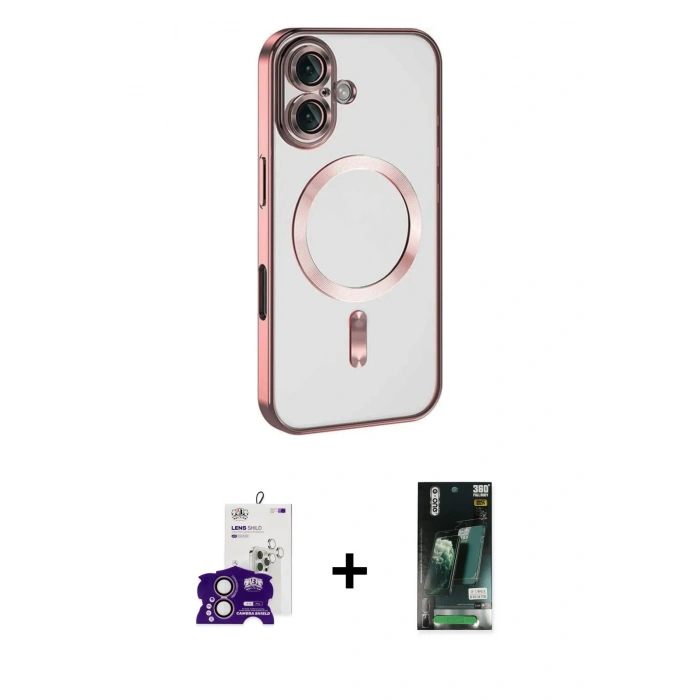MARSİLYAN™- iPhone 16 Kılıf Nova Işık Özel Seri - Siyah 360 Mat Full Body Arka Koruyucu + Bilvis Titan Kamera Lens - PE