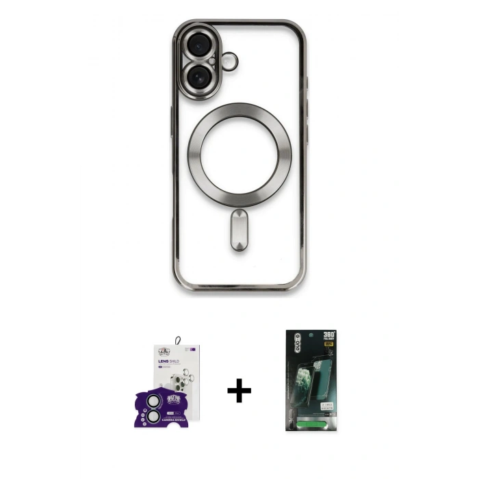 MARSİLYAN™- iPhone 16 Kılıf Nova Işık Özel Seri - Siyah 360 Mat Full Body Arka Koruyucu + Bilvis Titan Kamera Lens - YL