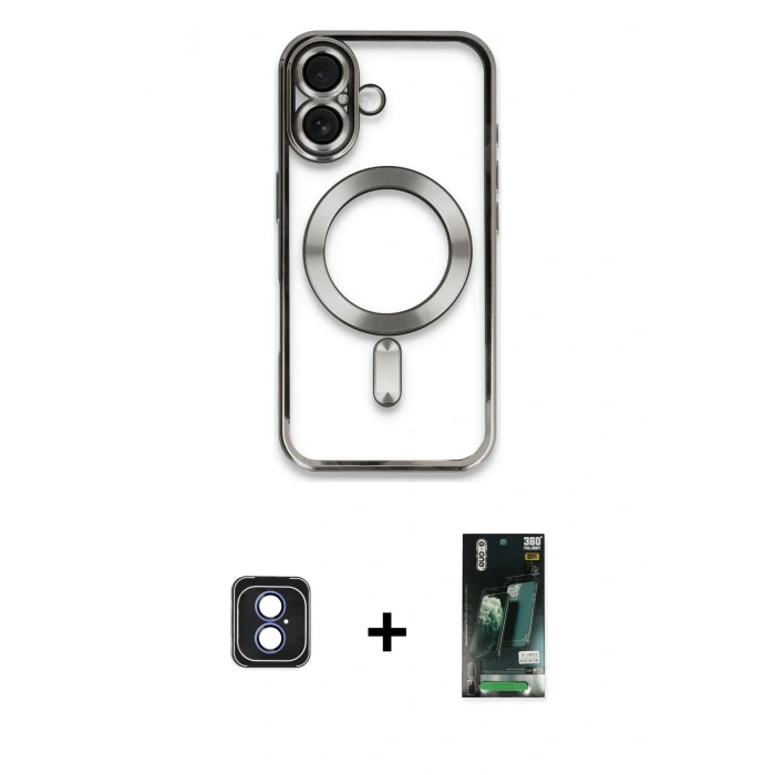 MARSİLYAN™- iPhone 16 Kılıf Nova Işık Özel Seri - Siyah 360 Mat Full Body Arka Koruyucu + PVD Metal Kamera Lens - MI