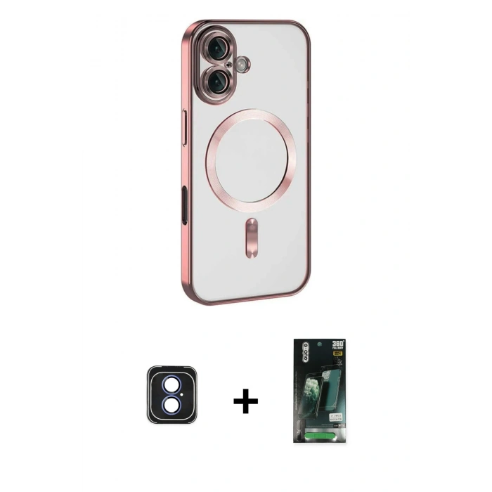 MARSİLYAN™- iPhone 16 Kılıf Nova Işık Özel Seri - Siyah 360 Mat Full Body Arka Koruyucu + PVD Metal Kamera Lens - MI