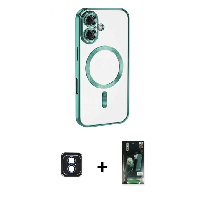 MARSİLYAN™- iPhone 16 Kılıf Nova Işık Özel Seri - Siyah 360 Mat Full Body Arka Koruyucu + PVD Metal Kamera Lens - MI