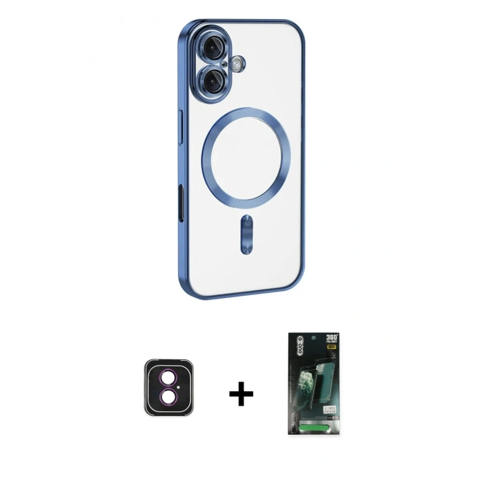 MARSİLYAN™- iPhone 16 Kılıf Nova Işık Özel Seri - Siyah 360 Mat Full Body Arka Koruyucu + PVD Metal Kamera Lens - PE