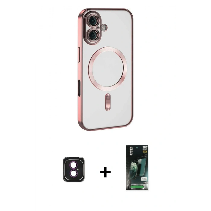 MARSİLYAN™- iPhone 16 Kılıf Nova Işık Özel Seri - Siyah 360 Mat Full Body Arka Koruyucu + PVD Metal Kamera Lens - PE