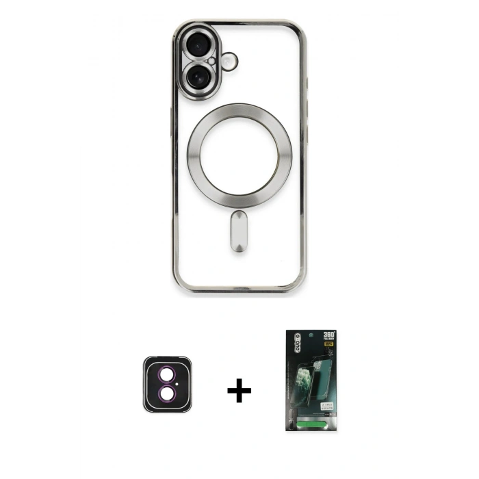 MARSİLYAN™- iPhone 16 Kılıf Nova Işık Özel Seri - Siyah 360 Mat Full Body Arka Koruyucu + PVD Metal Kamera Lens - PE