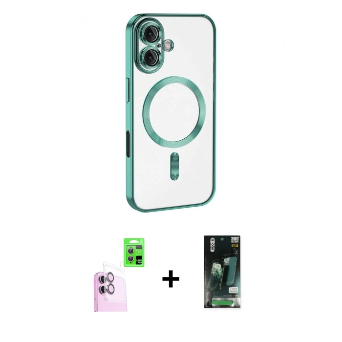 MARSİLYAN™- iPhone 16 Kılıf Nova Işık Özel Seri - Siyah 360 Mat Full Body Arka Koruyucu + Raze Metal Kamera Lens - PE