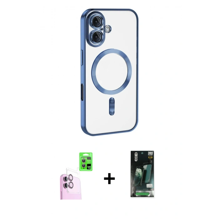 MARSİLYAN™- iPhone 16 Kılıf Nova Işık Özel Seri - Siyah 360 Mat Full Body Arka Koruyucu + Raze Metal Kamera Lens - PE