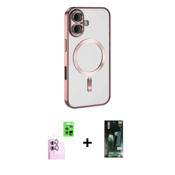 MARSİLYAN™- iPhone 16 Kılıf Nova Işık Özel Seri - Siyah 360 Mat Full Body Arka Koruyucu + Raze Metal Kamera Lens - PE