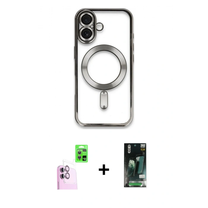 MARSİLYAN™- iPhone 16 Kılıf Nova Işık Özel Seri - Siyah 360 Mat Full Body Arka Koruyucu + Raze Metal Kamera Lens - PE