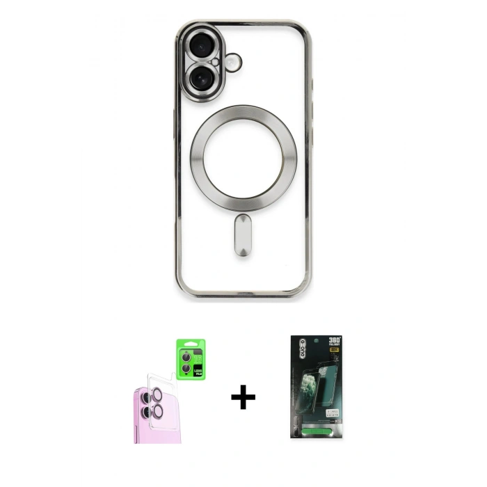MARSİLYAN™- iPhone 16 Kılıf Nova Işık Özel Seri - Siyah 360 Mat Full Body Arka Koruyucu + Raze Metal Kamera Lens - PE