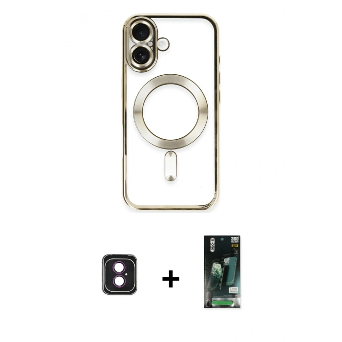 MARSİLYAN™- iPhone 16 Kılıf Nova Işık Özel Seri - Siyah 360 Mat Full Body Arka Koruyucu + PVD Metal Kamera Lens - PE