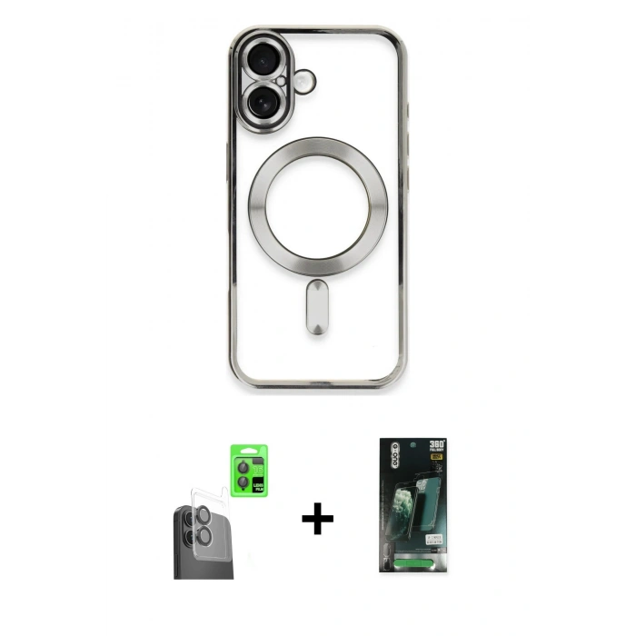 MARSİLYAN™- iPhone 16 Kılıf Nova Işık Özel Seri - Siyah 360 Mat Full Body Arka Koruyucu + Raze Metal Kamera Lens - SH