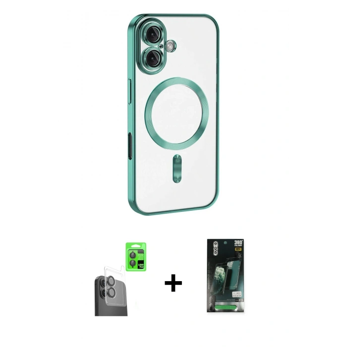 MARSİLYAN™- iPhone 16 Kılıf Nova Işık Özel Seri - Siyah 360 Mat Full Body Arka Koruyucu + Raze Metal Kamera Lens - SH