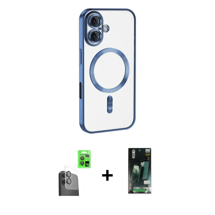 MARSİLYAN™- iPhone 16 Kılıf Nova Işık Özel Seri - Siyah 360 Mat Full Body Arka Koruyucu + Raze Metal Kamera Lens - SH