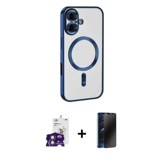 MARSİLYAN™- iPhone 16 Kılıf Nova Işık Özel Seri - Siyah 3D Antistatik Hayalet Cam Ekran Koruyucu + Bilvis Titan Kamera Lens - YL